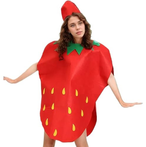 LAANCOO Strawberry Costumes, Fruit Costume Creative Food Costume With Headwear Fun Fruits Frame Outfit Costume For Adults Performance, Holiday, Red
