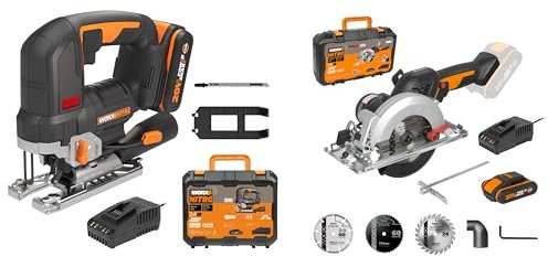 PACK WORX PRO+ Scie Sauteuse 20V + Scie Circulaire 20V + 1 Batterie 2,5Ah et 2Ah + Chargeurs + Accessoires (Idéal Pour Tous les Projets de Bricolage et de Rénovation)