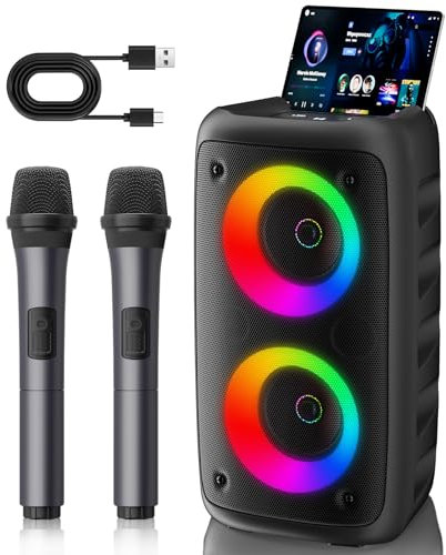 Karaoke Maschine (2025 Neueste Generation) | Karaoke Anlage mit 2 Mikrofone Bluetooth Lautsprecher | Unterstützt TV/Smartphone/iPad/TWS/AUX/USB/FM | Für Party, Geburtstag, Reisen (Schwarz)