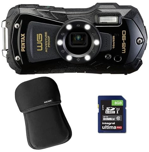 Kit Photo Personnalisé crée à l'aide de PENTAX Compact étanche WG-90 Noir + Etui + SD 8 Go