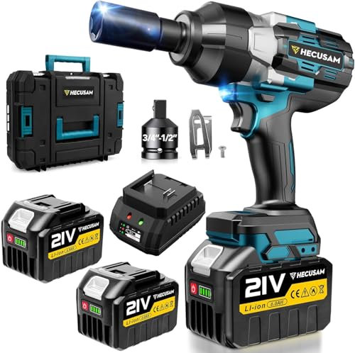 Avvitatore A Impulsi Senza Filo, 2100 Nm Di Coppia Massima, Chiave A Percussione 3/4 Con Due Batterie Da 6000mah, Adattatore Da 1/2 Pollici, Caricatore Rapido, Auto Familiare/macchine pesanti