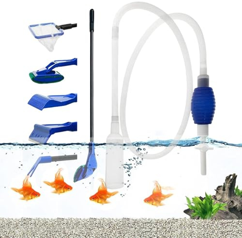 Aquarium Reinigungs Set Kiesreiniger für Aquarien Aquarium Reiniger Mulmsauger Aquarium Aquarium Wasserwechsel Siphon und 5 Reinigungswerkzeuge Abnehmbar für Aquarienwasserwechsel Sandfilterreinigung