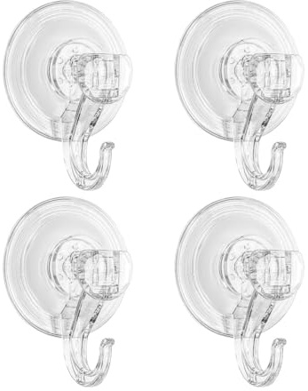 Hsyadazi Lot de 4 crochets à ventouse transparents (7 cm) – Crochets réutilisables sans perçage – Ventouses extra puissantes pour verre, carrelage et salle de bain (charge maximale : 3 kg)