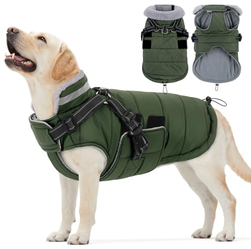 ASENKU Hundemantel Winter für Kleine, Mittel & Grosse Hunde, Hundemantel mit Geschirr Wasserdicht Winddichtes Reflektierender, Warme Hundejacke Mit Brustgurt Winterjacken & Wintermäntel für Hunde XL