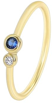 Ringe Damen Vintage, Damen Ringe Gold Empfindlich mit Blau Rundschliff Saphir 9K Gelbgold Größe 47 (15.0)