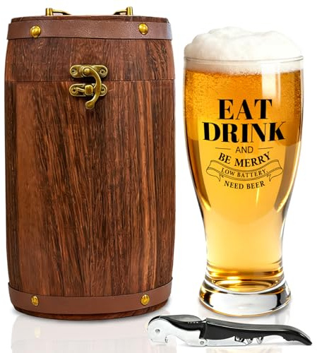 Beer Glass Gift Set Pint Glasses with Barrel Box Birthday Gift for Men | Beer Glass Gift Set, Premium Glass Material, Classic Pint Glass Design, Safe Packaging, for Friends or Brother