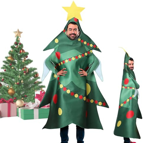 Baumkostüm für Erwachsene, atmungsaktives Weihnachtsbaum-Outfit, lustiges Urlaubsparty-Anzug-Design, bequeme Passform, kreative Cosplay-Kleidung für Bühnenauftritte oder Familienfeier, 166 cm / 66
