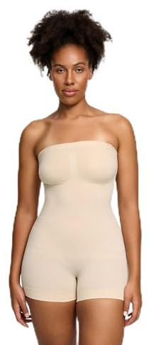 creamy fabrics Shapewear Body Damen trägerlos mit Shorts | Stark formender Polyamid Elastan Bodysuit für schulterfreie Looks mit glatter Passform und sicherem Sitz