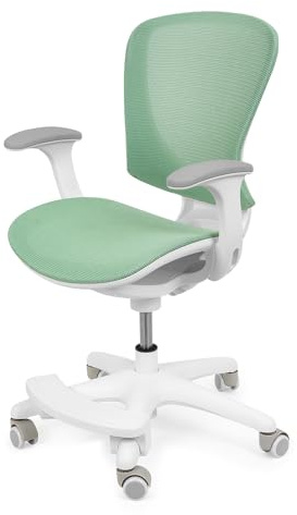 Spacetronik Ergonomischer Schreibtischstuhl Kinder Drehstuhl | für 5-14 Jahre, Verstellbare Sitztiefe, 82-92 cm Höhe, Abnehmbare Fußstütze, Schwerkraftrollen, Atmungsaktives Netzgewebe