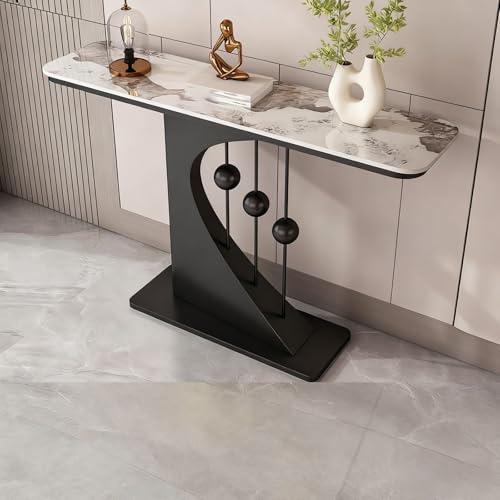 FYRDTNG Table d’appoint Imitation marbre,Console étroite et Longue avec Cadre métallique géométrique,Plateau en marbre,adaptée pour Le Couloir,l’entrée,Le Salon ou la Chambre(D,120cm/47.2in)