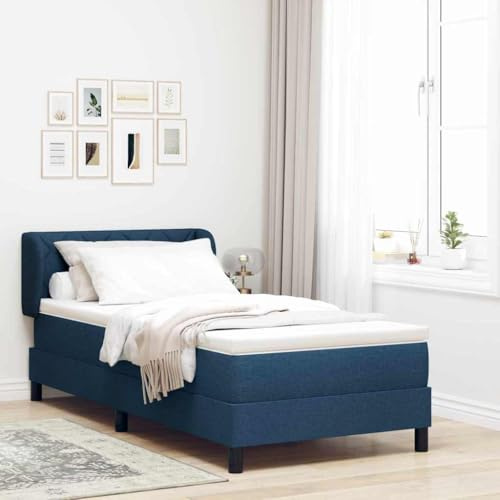 Qnhdfrt Blue Fabric Box Spring Bed with Mattress & Adjustable Headboard