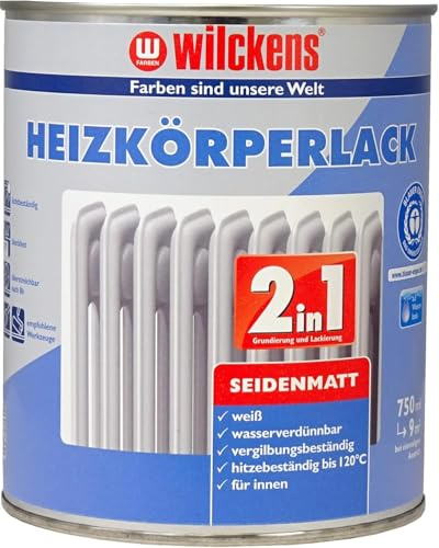 Wilckens 2-in-1 Heizkörperlack weiss seidenmatt inkl. Pinsel von E-Com24 zum Auftragen (2 in 1 750 ml)