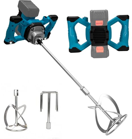 ANTREATU Cordless Paddle Mixer Compatible with Makita 18V Battery, Cement Mixer with 6-Speed Control, Dual LED Lights & Self-Locking Switch, Includes 2 Mixing Paddles for Paint and Plaster