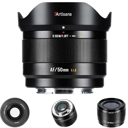 7artisans AF 50mm F1,8 APS-C E Objetivo, 180g,Gran Apertura, Objetivo autofoco con reconocimiento Facial/Ocular, Compatible con Sony E monture A6000/A5000/A3000/A6700