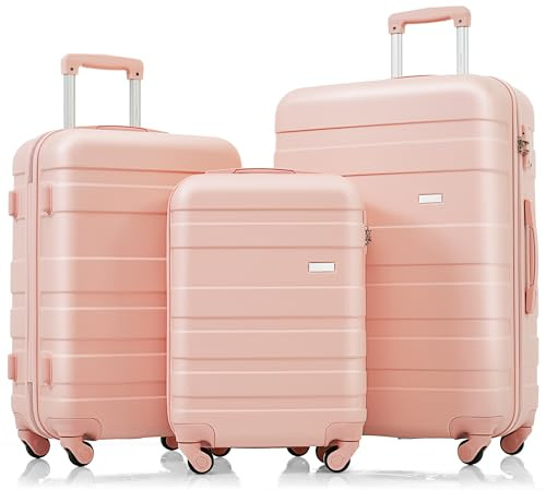 HaoChrymec Koffer-Set M-L-XL, ABS-Hartschalenkoffer, Erweiterbar mit Spinner-Rädern und Kombinationsschloss, Langlebig, für Reisen, Pink, 75.00 x 47.50 x 28.00 cm