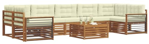 vidaXL Outdoor-Sofagarnitur mit Kissen 8 pcs Natur und Creme, Garten-Sofa, modulares Möbel, robuste Sitzgelegenheiten, Moderne Lounge für Terrassen, bequemes Set