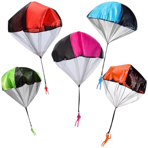 Gmubjux Fallschirm, Fallschirmspringer Spielzeug, Outdoor Spielzeug, Parachute, 5 Stück Handwurf Fallschirm Spielzeugs, Familien Outdoor Unterhaltung, Geburtstagsfeier Aktivitäten, Simulation Spiele
