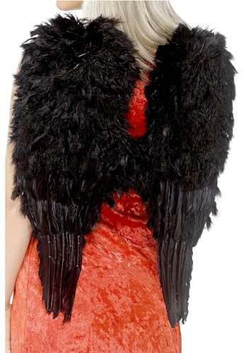 Smiffys Feather Angel Wings, Black 50cmx60cm / 20inx24in, Saints and Sinners Fancy Dress, Angel Dress Up Accessories Halloween