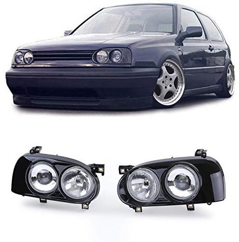Carparts-Online DE Doppel Scheinwerfer H1 H3 Schwarz Paar für VW Golf 3 91-97