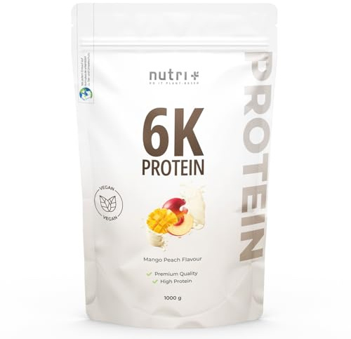 Nutri + Protein Pulver 1 kg - hochdosiertes Proteinpulver Pfirsich mit 6 Komponenten - veganes Proteinisolat Eiweißkonzentrat 1000 g