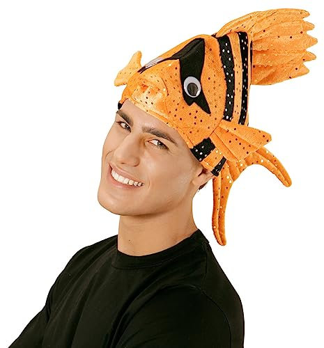 NET TOYS Lustige Fischmütze Tropen Fischhut orange Fisch Hut Mütze Tierhut Tiermütze Clownfisch Kopfbedeckung Faschingshut Nemo