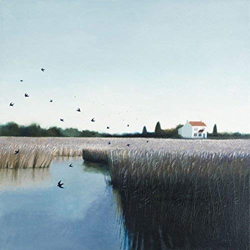 Grußkarte abfliegende Schwalbenmotiv art Landschaft von Heather Blanchard. Gemälde Schwalbenmotiv flying über Norfolk Broads Typ quer. Druck auf hochwertigem Struktur. Auf der Innenseite unbedruckt für alle Fälle mit weißem Umschlag.
