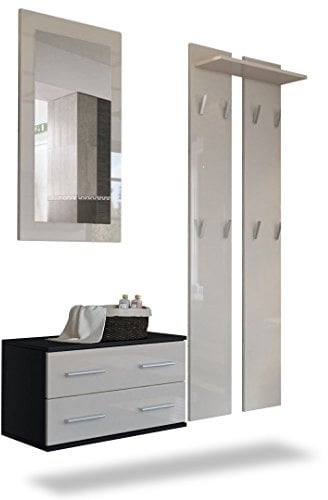 Vladon Garderobenset Garderobe Kioto, Made in Germany, Korpus in Schwarz matt/Front in Sandgrau Hochglanz