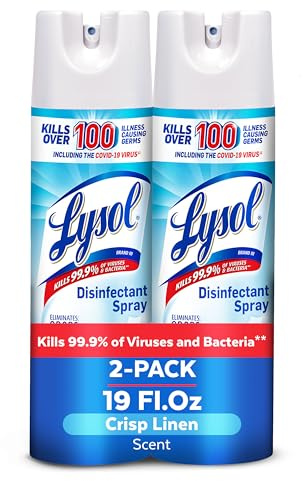 Lysol Disinfectant Spray, Household Essential Cleaning Supplies, Multi-Purpose Room Spray, Antibacterial Sanitizer Spray, Upholstery Deodorizer, Home and Bathroom, Crisp Linen,19 Fl Oz (Pack of 2)