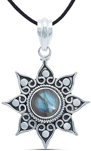 mantraroma Kettenanhänger 925 Silber Labradorit grün blauer Stein Edelstein Kettenanhänger Damen Sterling Silber Halskette Anhänger Geschenk (MAH-061-05)