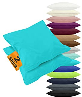 npluseins 2er Pack Kissenbezüge aus Jersey-Baumwolle in unifarbenem Design 1179.1539, ca. 80 x 80 cm, türkis