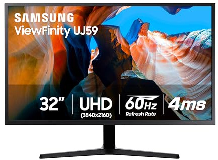 SAMSUNG 32 UJ59 Series 4K UHD (3840x2160) Computer Monitor,VA Panel, HDMI, Display Port, Eye Saver/Flicker Free Mode, FreeSync, LU32J590UQNXZA, Black