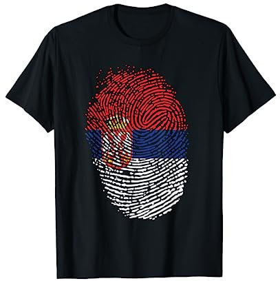 Serbien Flagge Geschenk Fußball Fingerabdruck T-Shirt