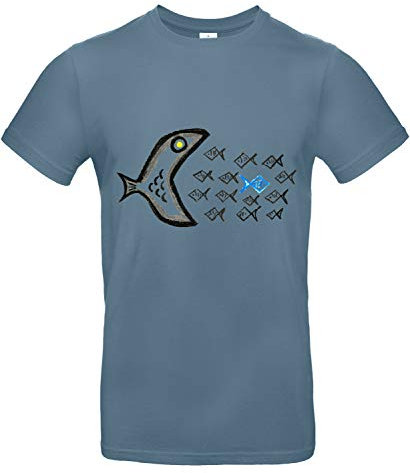 Smilo & Bron Herren T-Shirt mit Motiv Gegen den Strom Bedruckt Blau Stone Blue 3XL