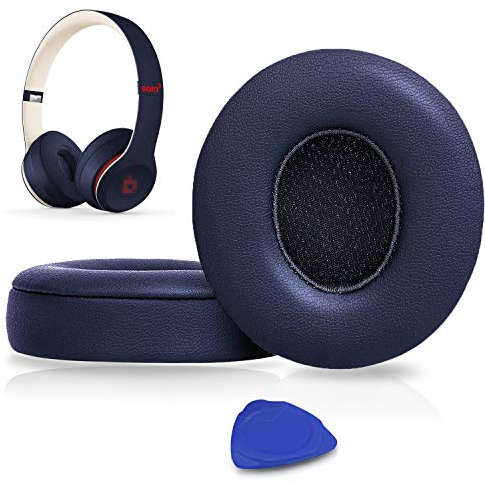 SoloWIT® Almohadillas de Repuesto para Beats Solo 3 & Solo 2 Wireless Auriculares supraaurales, con Cuero de proteína Suave/Espuma de Memoria de Aislamiento de Ruido-(Azul Marino)