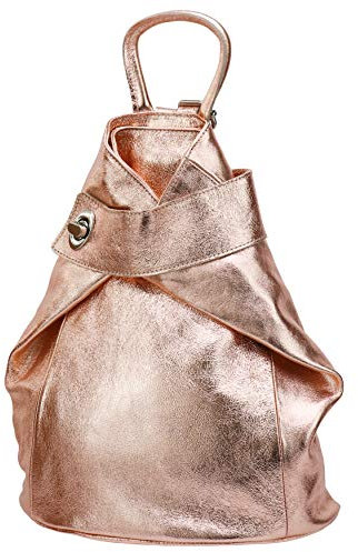 SH Leder Leichter echt Leder Damenrucksack CityRucksack Daypack Frauen Rucksack in Genarbt Rindleder 29x34cm Pamela G2517 (Rosegold)