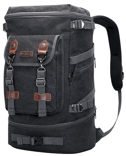 WITZMAN Canvas Vintage Rucksack Reiserucksack Herren Groß Convertible Reisetasche Mit Schuhfach Fit 17 Zoll Laptop Rucksack FüR Geschäftsreisen(A568 Schwarz)