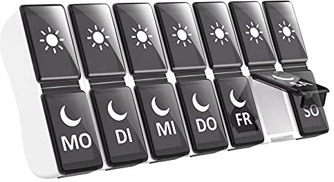 DOHIMGIO Pillendosen-Organizer 2 Mal am Tag, Pillendosen 7 Tage Zweimal am Tag, Kleine wöchentliche Pillendose mit 14 Fächern, Schwarz 002