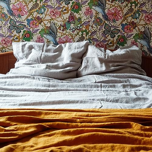 JOWOLLINA Natur Leinen Bettwäsche-Set Soft Washed Finish 180mg2 (Ice Flow, 200x200 cm, 2St. 40x80 cm)