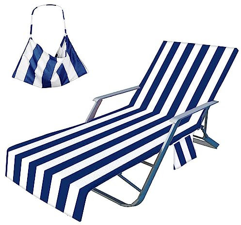 FANSU Schonbezug für Gartenliege, Frottee Handtuch für Sonnenliege Mikrofaser Schnelltrocknend Strandhandtuch mit 2 Taschen, Strandtuchfür Schwimmbäder, Strände, Gartenhotels(75x210cm)