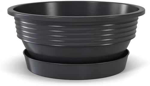 Plastard Pflanzschale Durchmesser 40 cm mit Untersetzer Farbe Anthrazit runde Blumenschale Schale Blumenkübel Gartenschale Wasserschale aus Kunststoff witterungsbeständig für Innen und Außen