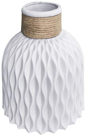 CJFael Ornements De Pot De Plante De Vase à Fleurs Decor Décor De Bureau De Vase à Rayures en Plastique De Style Nordique pour La Maison Blanc
