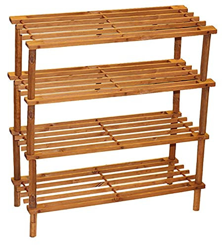Acan Zapatero de Madera 4 Niveles. Estantería, Mueble Zapatero de Madera 4 Alturas Multiuso, Soporte para Zapatos - 67,5 x 62,5 x 26 cm - Color Cerezo