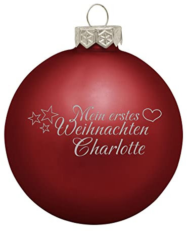 Deitert Weihnachtskugel mit Wunschtext Gravur, Ø 8cm, personalisierte Christbaumkugel aus Glas (matt), Individueller Weihnachtsbaumschmuck Namen oder Spruch, Mein erstes Weihnachten, rot