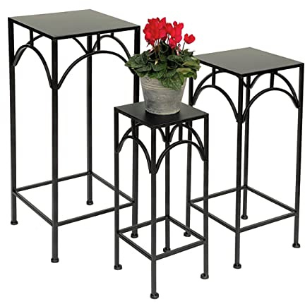 DanDiBo Blumenhocker Metall Schwarz Eckig 50 - 70 cm Blumenständer 96132 3er Set Beistelltisch Blumensäule Modern Pflanzenständer Pflanzenhocker