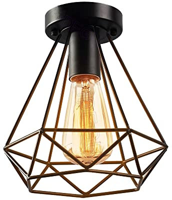 iDEGU Industrielle Deckenleuchten Retro Deckenlampe aus Eisen 20cm Lampenschirm in Käfig Design Vintage Pendelleuchte E27 Beleuchtung Kronleuchter für Wohnzimmer, Schlafzimmer, Café, Bar (Schwarz)