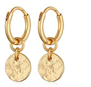 Elli Creolen Silber 925 Vergoldet 24K Plättchen Ohrringe Damen Kreolen für Frauen Durchmesser 10mm mit Coin Anhänger 0305781722