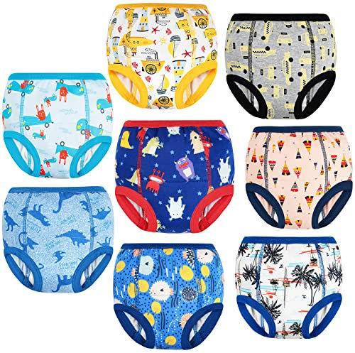 FLYISH DIRECT Culotte d'apprentissage 100% Coton, Lot de 8 Culotte apprentissage propreté Garcon, Culotte d Apprentissage Lavable, 3 ans, Bleu frais