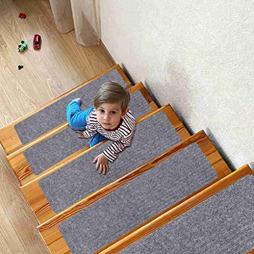 Arthome Tappeti per Scale 15 Pezzi 20x76cm per Gradini Legno, Tappetini Antiscivolo Sicurezza per animali domestici, anziani e bambini, Adesivi Antiscivolo per Moquette (Grigio)