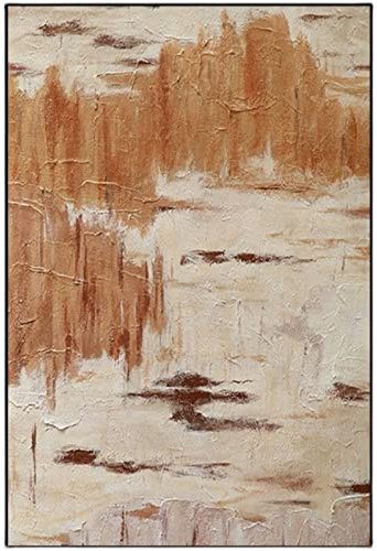 Handgemalte Acrylbilder, Beige Textur Fluss Wald Reflexion Landschaft Abstrakte Kunst Moderne Kunstwerke Gemälde Handgemalte Ölgemälde Auf Leinwand Wandkunst Für Wohnzimmer Schlafzimmer Büro W