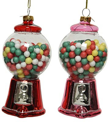 Christbaumschmuck Glas 10,5cm x 1 Stück Kaugummiautomat Weihnachtskugeln rot rosa